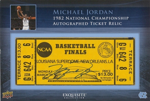 2013-14 UD "Exquisite Collection" #UNC-6 Michael Jordan "1982 Championship" Signed Ticket Relic Card (#1/1)
